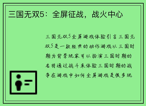 三国无双5：全屏征战，战火中心